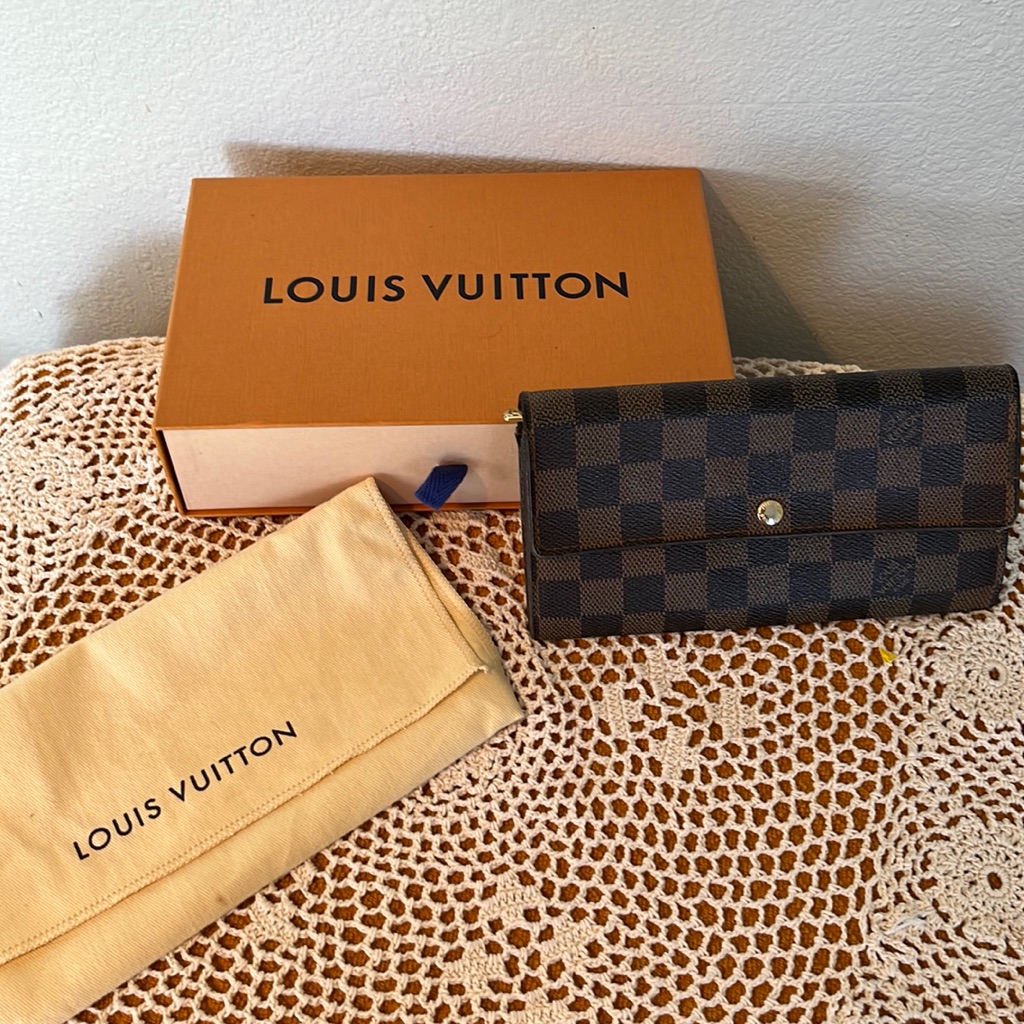 3 Piece Set Lv Ebene Long Wallet Box And Dustbag
